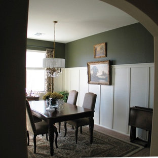 Mid-sized elegant carpeted kitchen/dining room combo photo in Phoenix with green walls