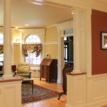 Dining room and living room in this restored 1890 home.