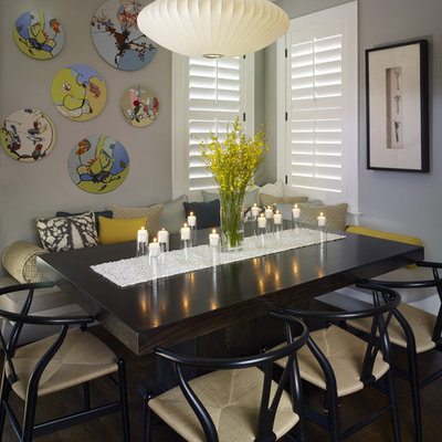 Inspiration for a contemporary dark wood floor dining room remodel in Denver with gray walls
