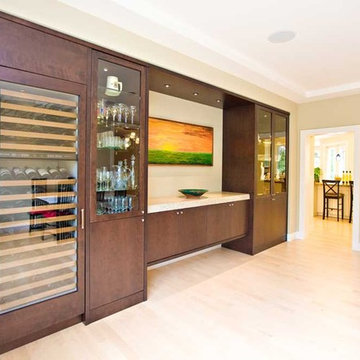Dining room built-in with wine refrigerator, ceiling detail