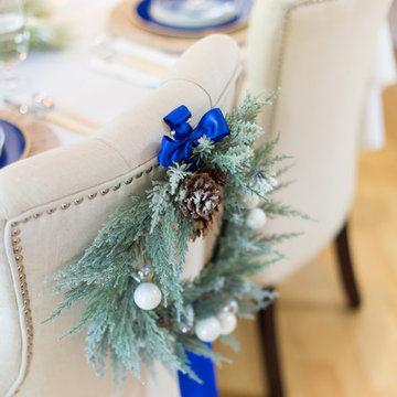 Dining Room Christmas Decorations, White and Blue Christmas