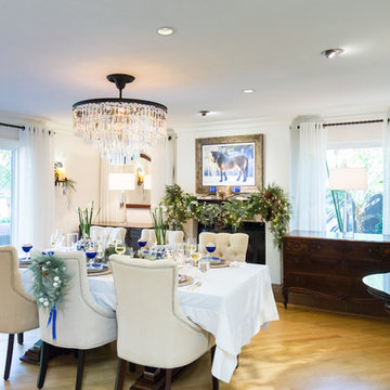 Dining Room Christmas Decorations, White and Blue Christmas
