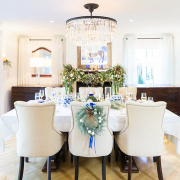 Dining Room Christmas Decorations, White and Blue Christmas