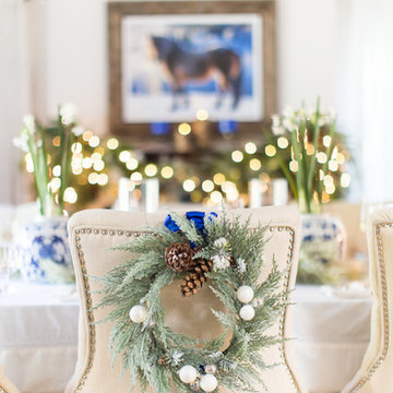 Dining Room Christmas Decorations, White and Blue Christmas