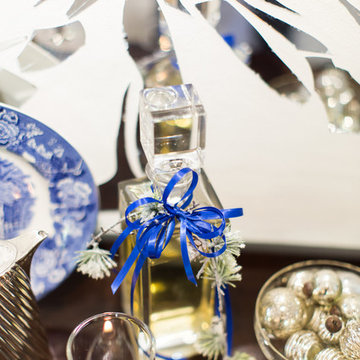 Dining Room Christmas Decorations, White and Blue Christmas