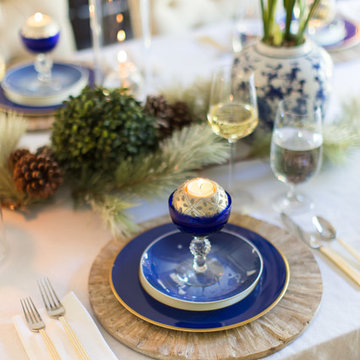 Dining Room Christmas Decorations, White and Blue Christmas