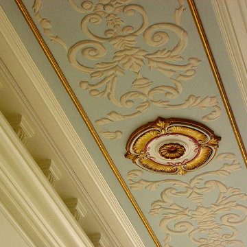 Dining Room Cofered Ceiling Painting with Neoclassic Urns