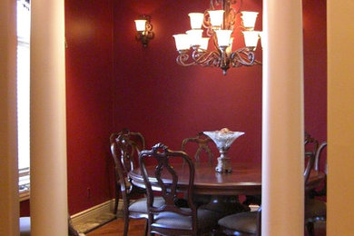 Dining Room granite parameters with inlaid wood flooring