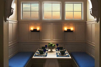 Photo of a small traditional enclosed dining room in Jackson with white walls, dark hardwood flooring and no fireplace.