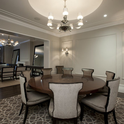 Inspiration for a contemporary dark wood floor dining room remodel in Chicago with gray walls