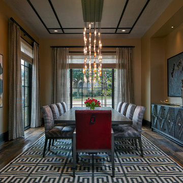 Dining Room Table for 10 with Cluster Chandelier, Custom Rug and Ceiling Detail