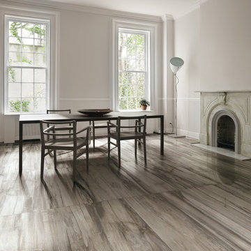 Dining room tile flooring - petrified wood tile - porcelain