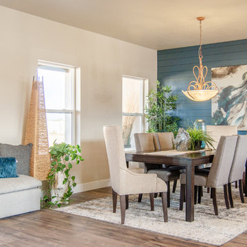 Dining room with a modern farmhouse twist on shiplap