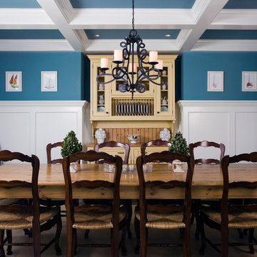 Dining Room with Coffer Ceiling, Wainscot and WoodMode