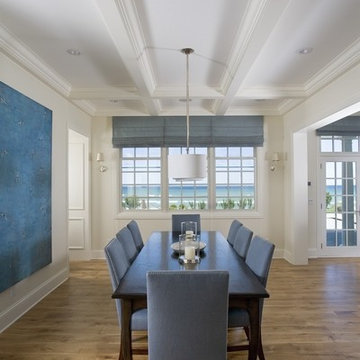 Dining Room with Coffered Ceiling and French White Oak Floors