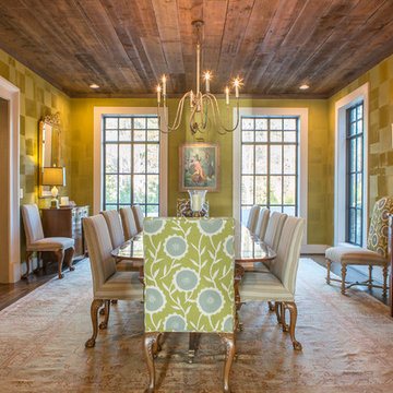 Dining Room with Faux Finished Walls and Reclaimed Wood Ceiling