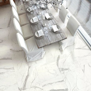 Dining Room with Marble Tile