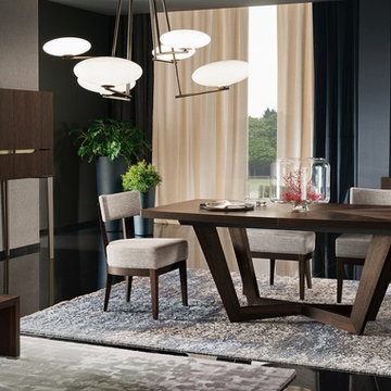 Dining room with modern oak furniture and wall length window