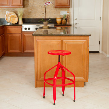 Dining Space featuring Red Steel Swivel Stool