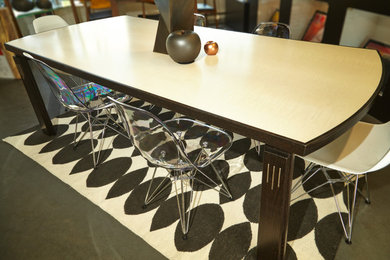 Dining table- African Wenge and Curly Sycamore. Silver details