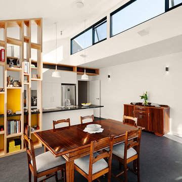 Dining with plywood cabinetry