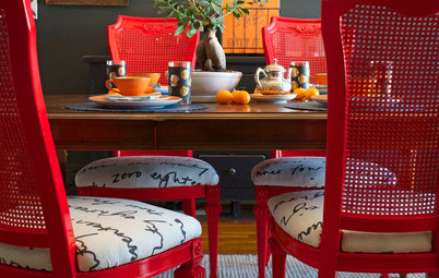 Dining Set Makeover: Paint and Tea-Tinted Fabric Make Old Chairs New