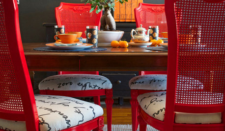 Dining Set Makeover: Paint and Tea-Tinted Fabric Make Old Chairs New