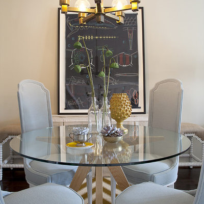 Dining room - contemporary dark wood floor dining room idea in Orange County with white walls