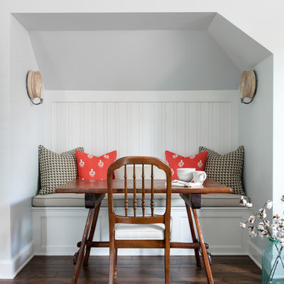 Enclosed dining room - small transitional dark wood floor and brown floor enclosed dining room idea in Nashville with gray walls and no fireplace