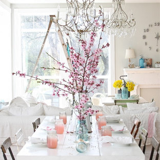 Shabby-Chic Esszimmer mit weißer Wandfarbe in Sonstige
