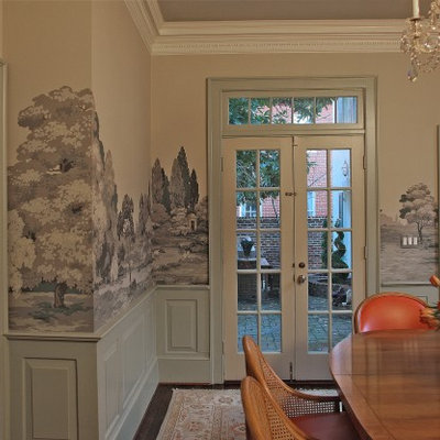 Enclosed dining room - mid-sized traditional dark wood floor enclosed dining room idea in Baltimore with beige walls