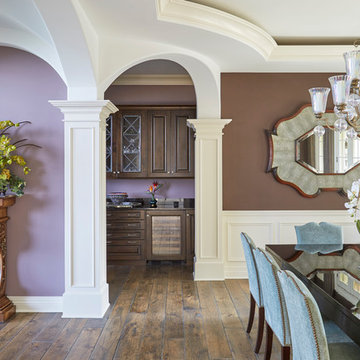 Eclectic Dining Room with Purple Accent Wall