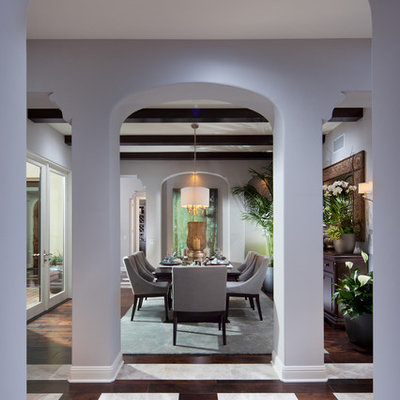 Dining room - contemporary dining room idea in Denver with white walls