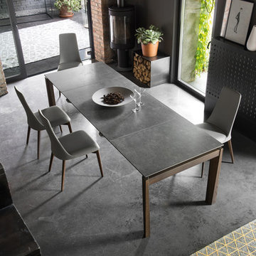 Esteso Wood Extending Table - Lead Grey Ceramic Top + Matte Grey Frame + Walnut