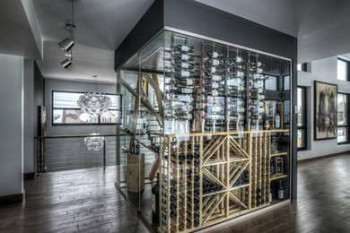 Exotic wood metal and glass wine cellar