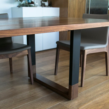 Expandable 'Blend' Walnut and Steel Dining Table // Wood-Capped Steel Legs