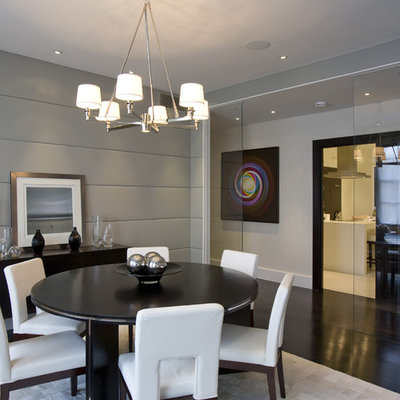 Dining room - mid-sized contemporary dark wood floor and brown floor dining room idea in DC Metro with gray walls