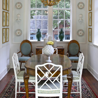 Large elegant dark wood floor kitchen/dining room combo photo in Atlanta with white walls