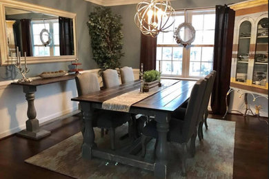 Mid-sized transitional dark wood floor and brown floor enclosed dining room photo in Philadelphia with gray walls and no fireplace