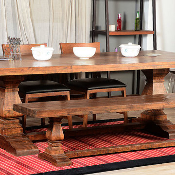 Farmhouse Trestle Traditional Rustic Dining Table & Bench