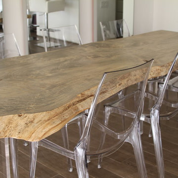 Floating Natural Edge Dining Table / Slab Wood Table with Acrylic Legs