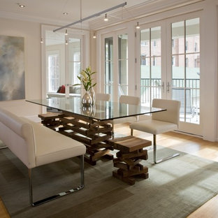 Dining room - contemporary medium tone wood floor and beige floor dining room idea in DC Metro with beige walls
