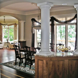Dining room - traditional dark wood floor dining room idea in Minneapolis with gray walls