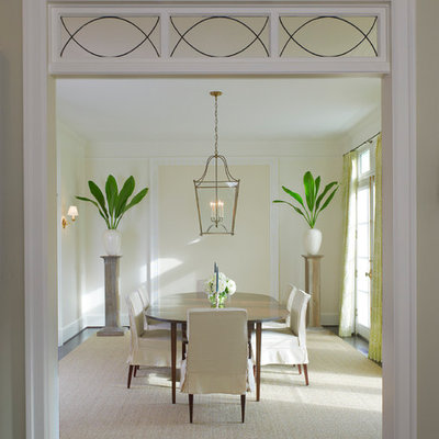 Elegant dark wood floor dining room photo in DC Metro with beige walls