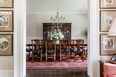 Mid-sized elegant dark wood floor dining room photo in Other with beige walls