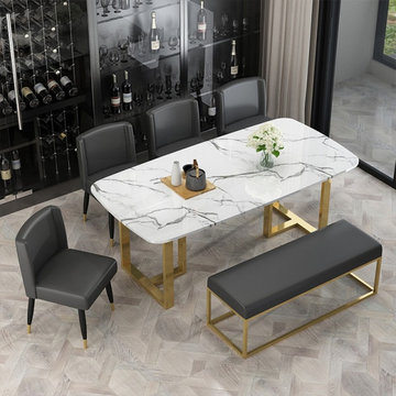 From$739.99 Modern Elegant Small Dining Table with Faux Marble Top & Metal Legs