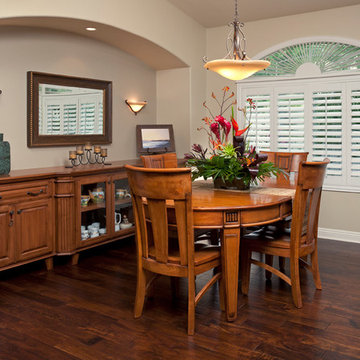 Functional Tropical Dining Room with Built In Custom Buffet
