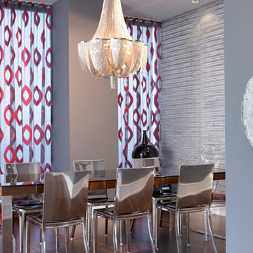 Futuristic dining room with fabric panel wall detail
