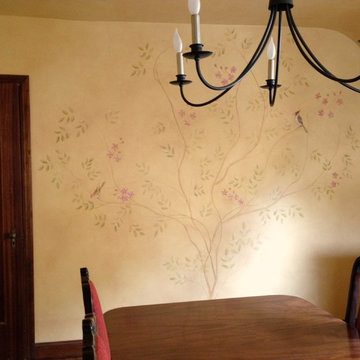 Glazed walls with fresco-style mural