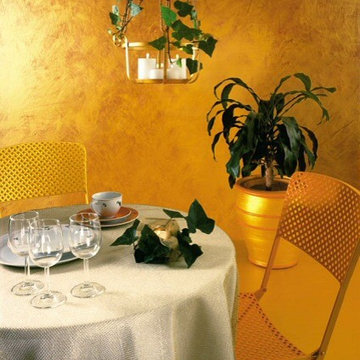 Gold colored dining room